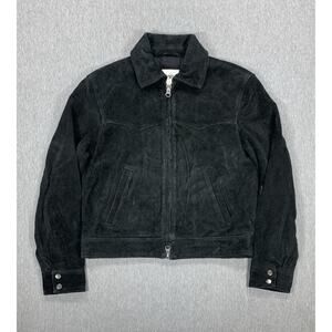 Zara Man Suede Leather Full Zip Black Jacket Lined Collared Men's Small